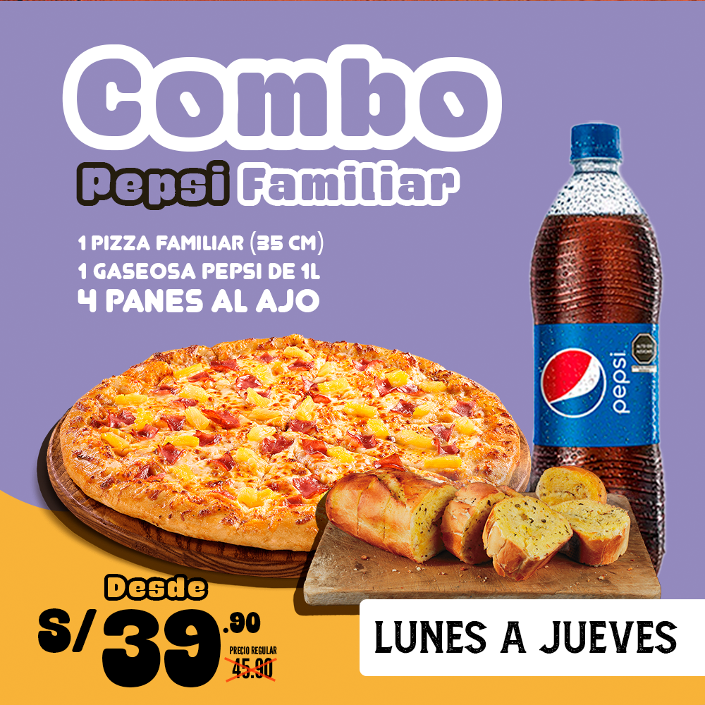 Nuevo Combo Pepsi Familiar (gaseosa 1L + 4 Panes al ajo)